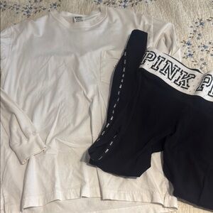 PINK Victoria's Secret Black Leggings with White Waistband